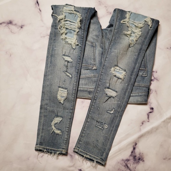 EXPRESS distressed mid-rise skinny jeans 2 - Picture 3 of 8